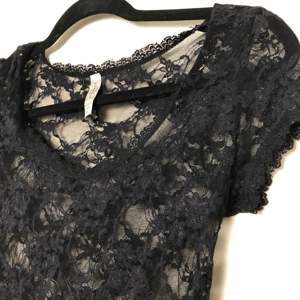 Sheer Black Lace Short Sleeve Top